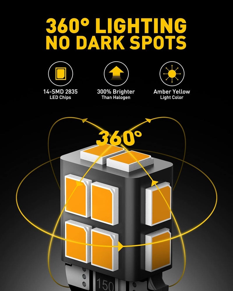 AUXITO 194 LED Light Bulb Amber Yellow 168 2825 W5W T10 Wedge 14-SMD LED Replacement Bulbs for Car Dome Map Door Courtesy License Plate Lights, Pack of 10 - Image 1
